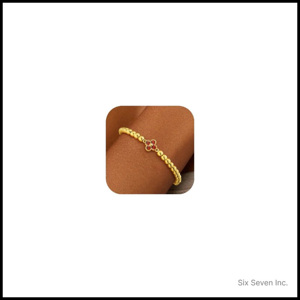 14k Gold Plated Bead Bracelet Stackable Dainty Jewelry Elegant Minimal Chic